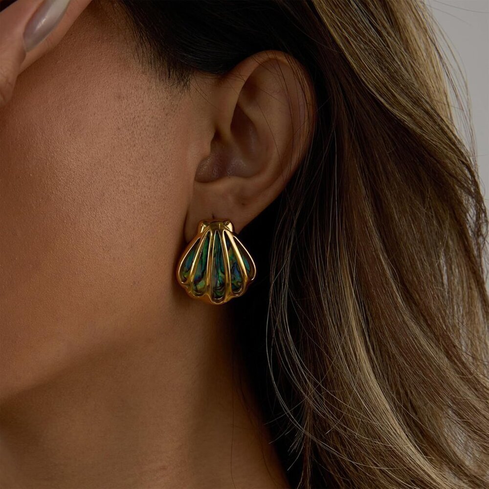 🆕Women Gold Large Hollow Seashell Statement Abalone Shell Earrings Jewelry - Picture 3 of 6